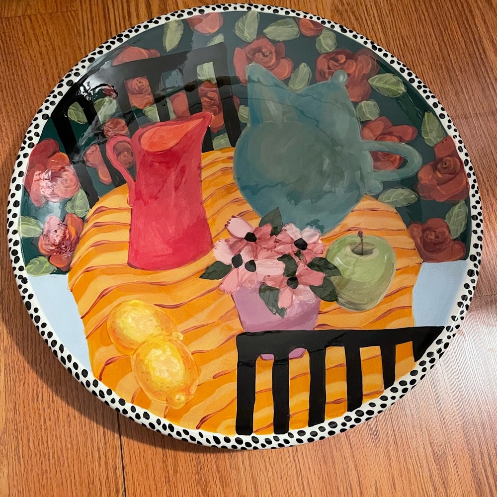 Droll Designs 17” Colorful Art Platter with Floral Design
